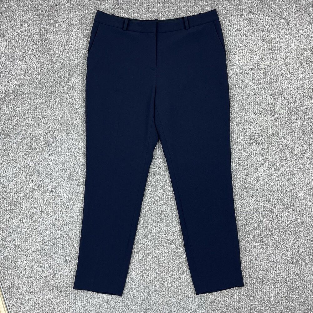 Theory Pants Womens 8 Navy Blue Ankle Dress Treeca Trousers Modern Crepe Work